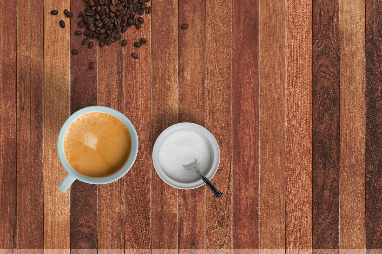 top view coffee dishes on mug photo