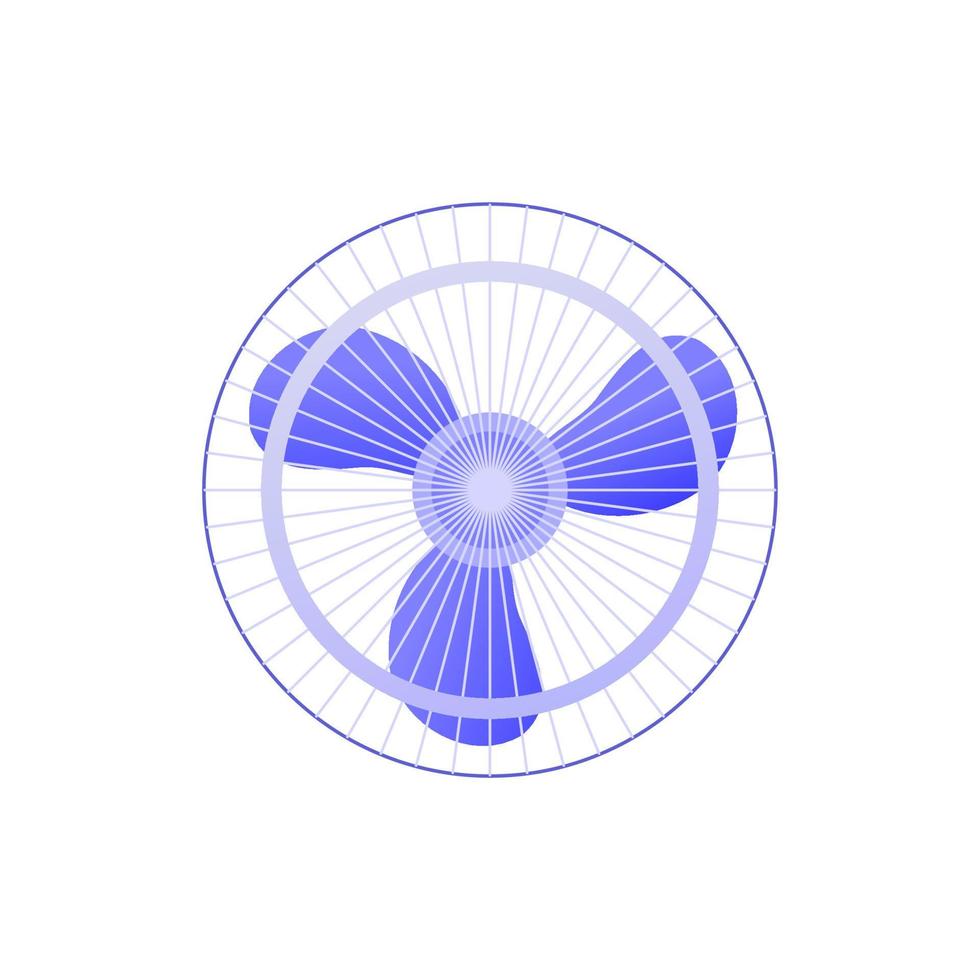 Electric Blue Fan Illustration Vector with White Background and Three Blades Air Ventilator