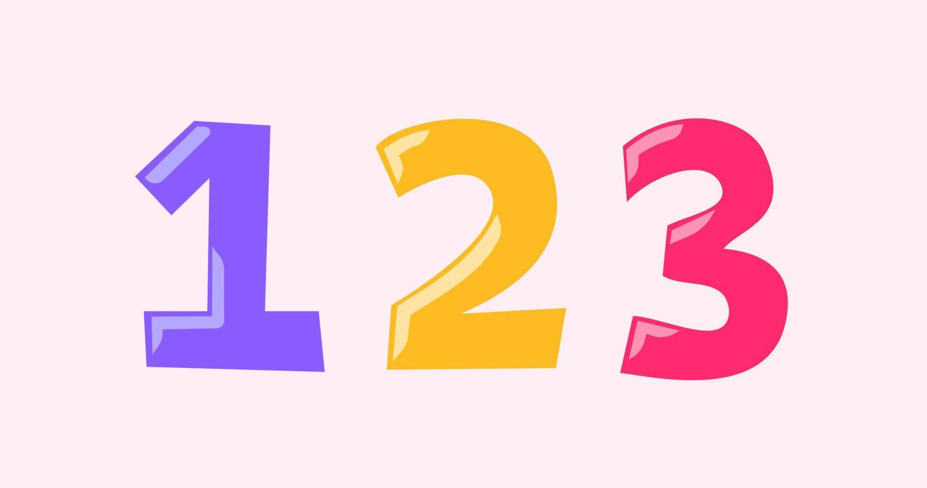 Fancy Number Vector Cartoon Style Cute for Children with One Two and Three