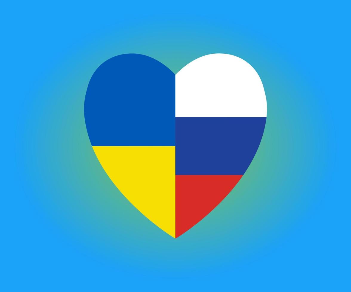ucrania vs rusia ilustración de signos de amor, bandera nacional que muestra la paz durante la guerra vector