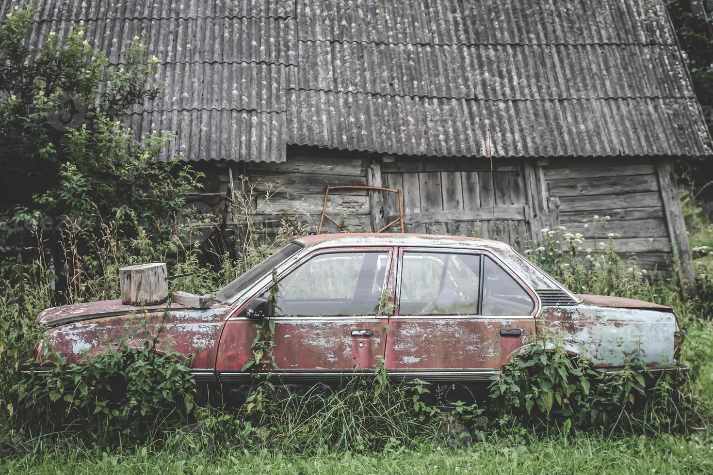 Wooden wall of old barn in the countryside. photo