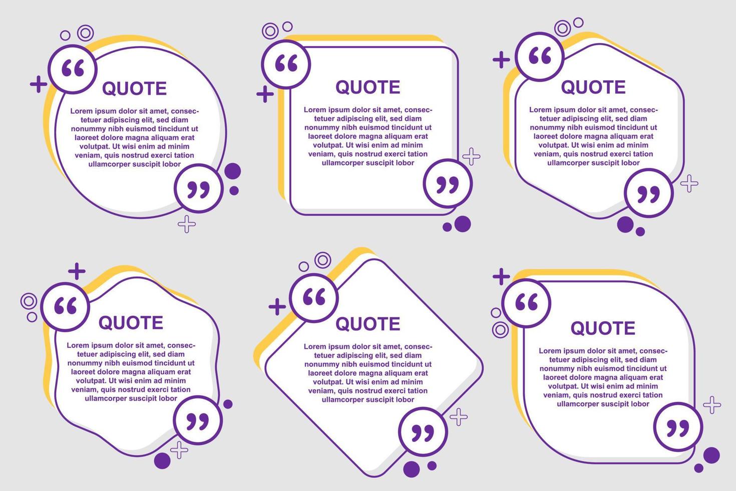 bubble speech yellow purple abstract cartoon set premium quote box frame vector collection