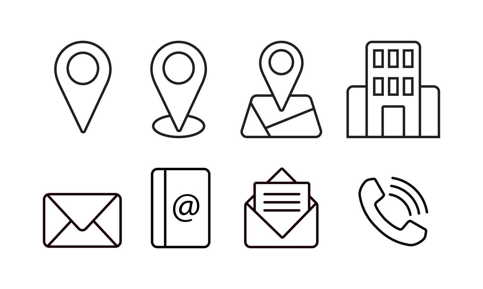 Outlined icon of business contact set. Suitable for design element of business card, personal identity information, and company profile symbol. Simple contact icon collection. vector