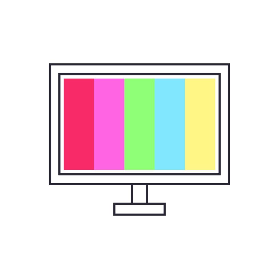 Flat vector illustration of computer monitor in outlined color icon style. Suitable for design element of computer display, multimedia monitor, and broadcasting concept.