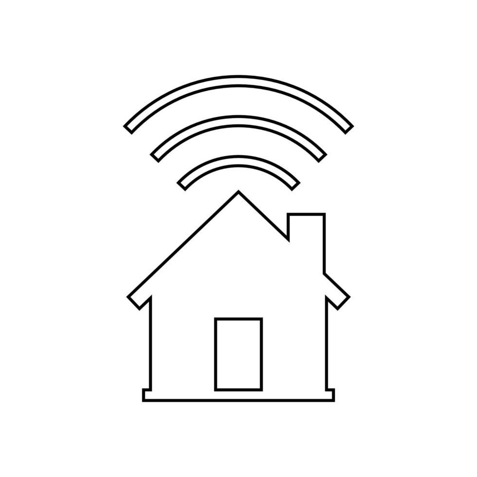Home and wireless signal in outlined icon. Suitable for design element of smarthome app icon and digital home technology. vector