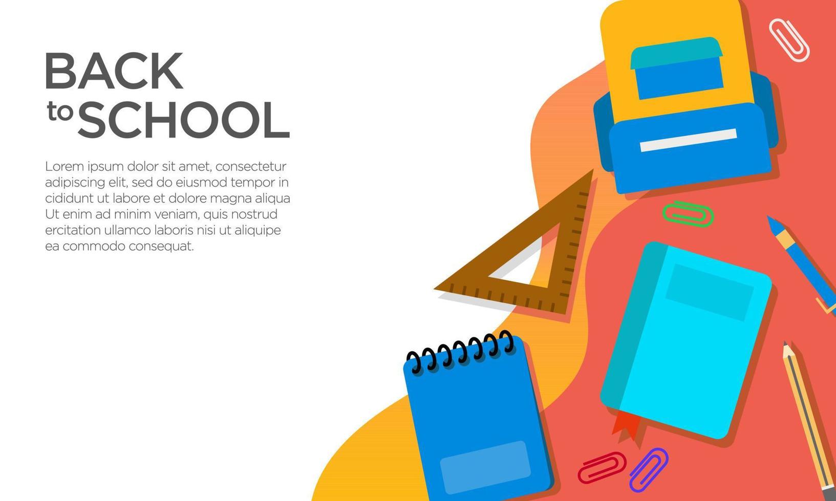 Flat vector illustration of school stuff background. Suitable for design element of back to school banner template. Back to school copy space concept.