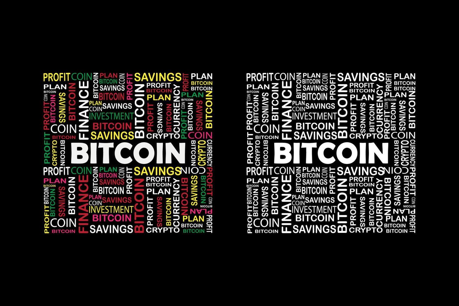 bitcoin, plantilla de vector libre de diseño de camiseta de nube de palabra creativa de criptomoneda.