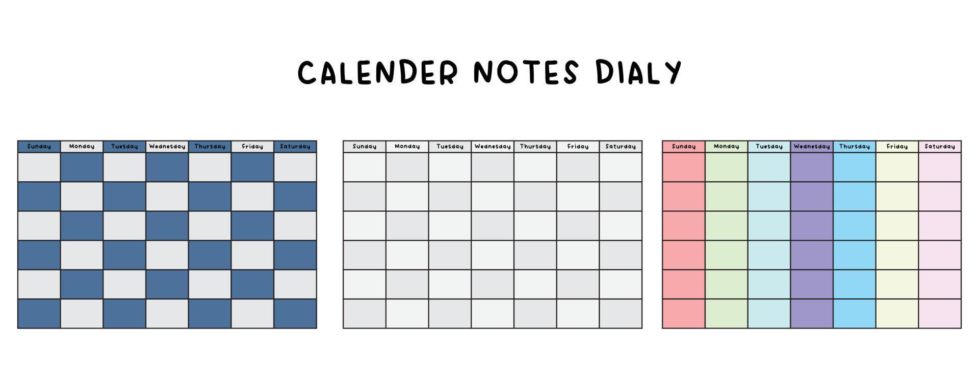 calender notes dialy printable vector