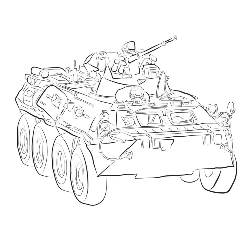 Drawing of wheeled armor vehicles on an isolated background. Concept of military vehicles. vector