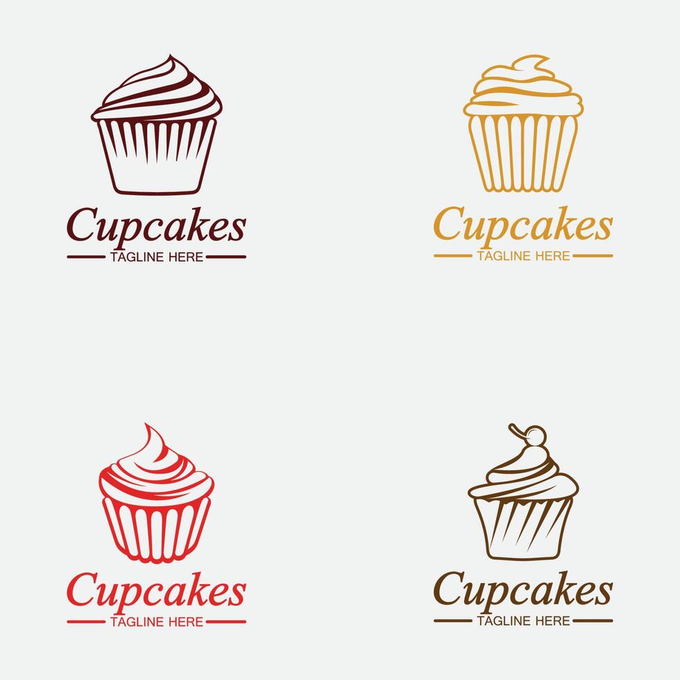 Set Cupcake Logo design vector template. Cupcakes bakery icon.