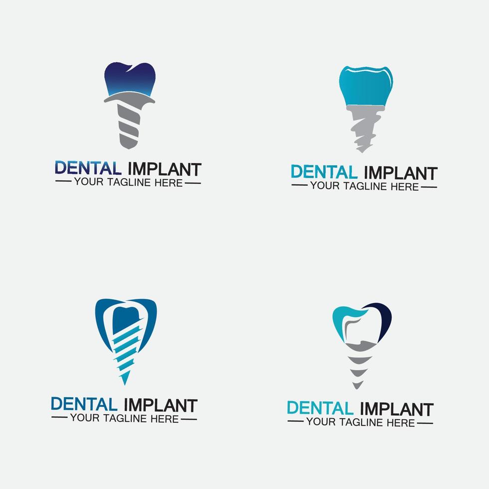 Plantilla de concepto de diseños de vectores de logotipo de implante dental