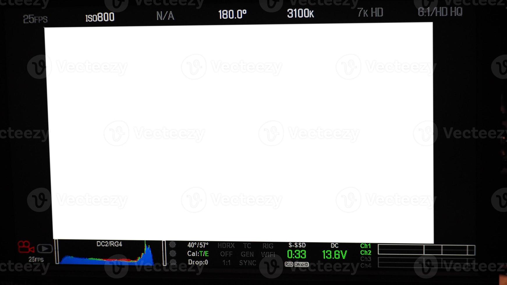 Video recording interface. VDO production recording camera viewfinder on monitor. photo