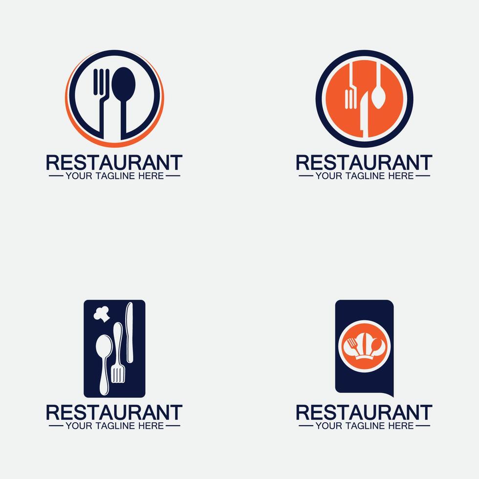 establecer el logotipo del restaurante con icono de cuchara y tenedor, concepto de bebida de comida de diseño de menú para cafetería restaurante vector