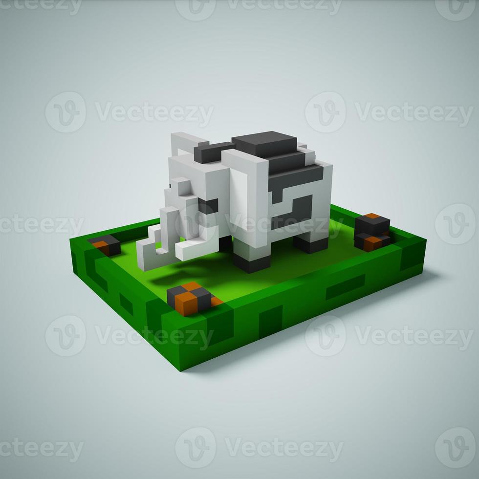 3d rendering voxel cube isometric elephant animal photo