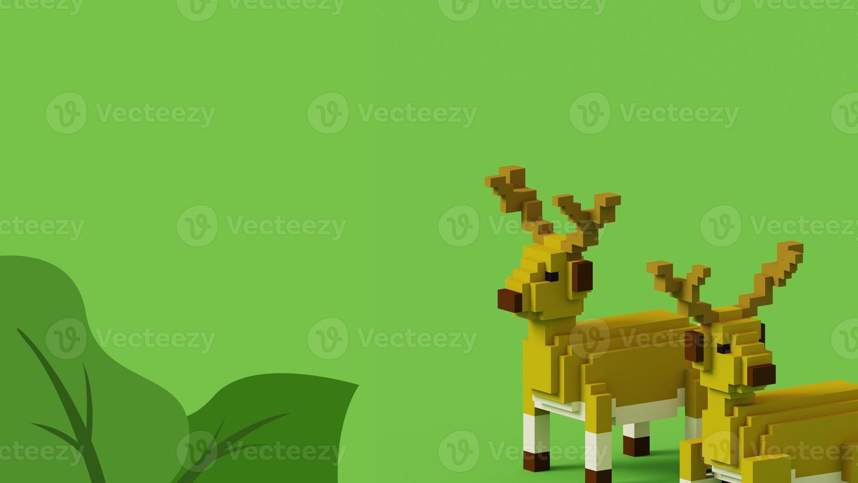 3d rendering voxel cube isometric deer animal background with copy space photo