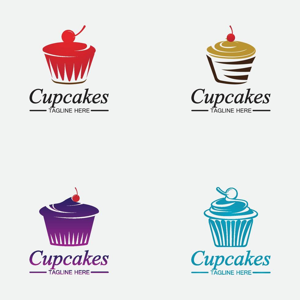 Set Cupcake Logo design vector template. Cupcakes bakery icon.