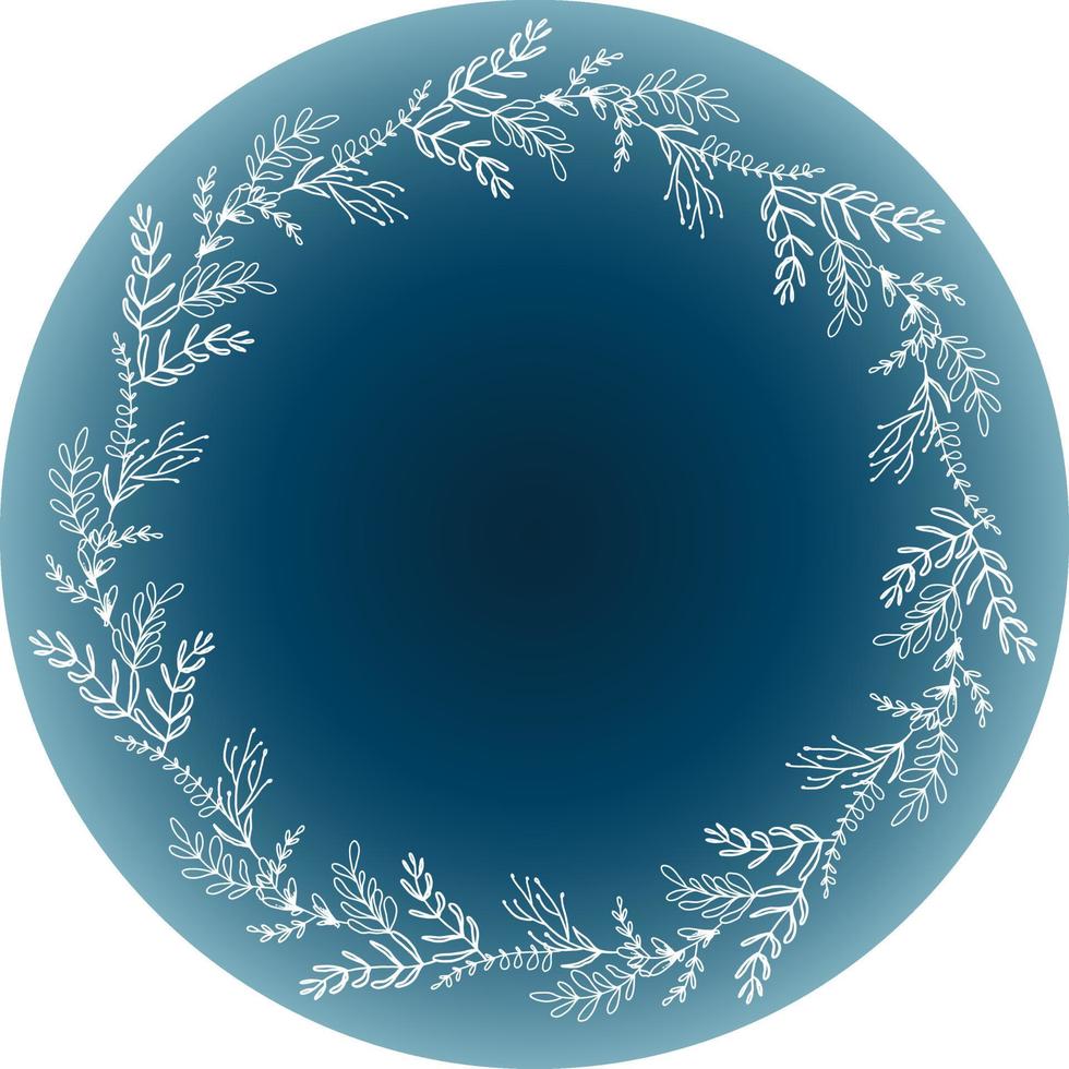 Vector isolated blank round label with botanical wreath frame. Round stickers to place images or text. Label tag for products.