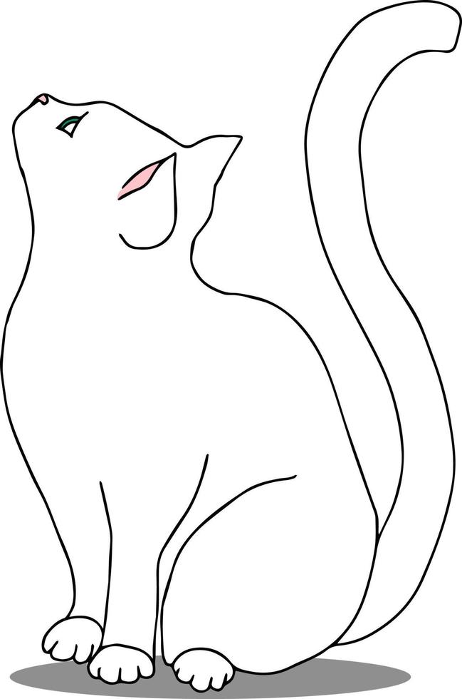 gato blanco con ojos verdes se sienta y mira hacia arriba boceto aislado vectorial vector