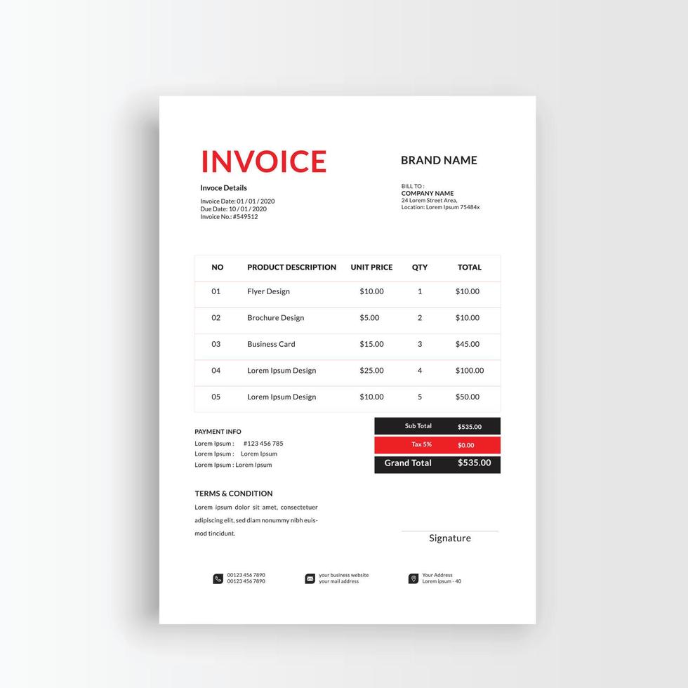 Clean and minimalist business invoice template, receipt voucher, sales invoice vector