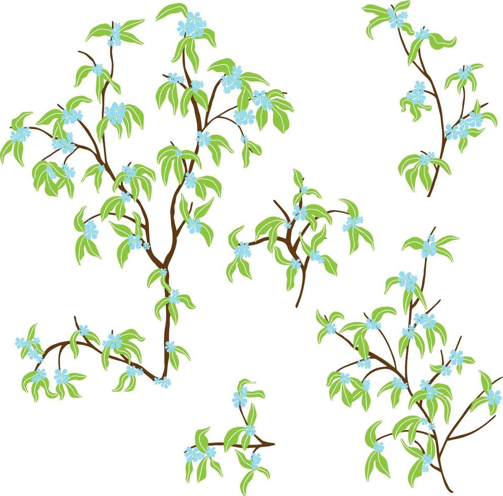 branch with leaves.Vector hand drawing set branches with leaves and stripes vector