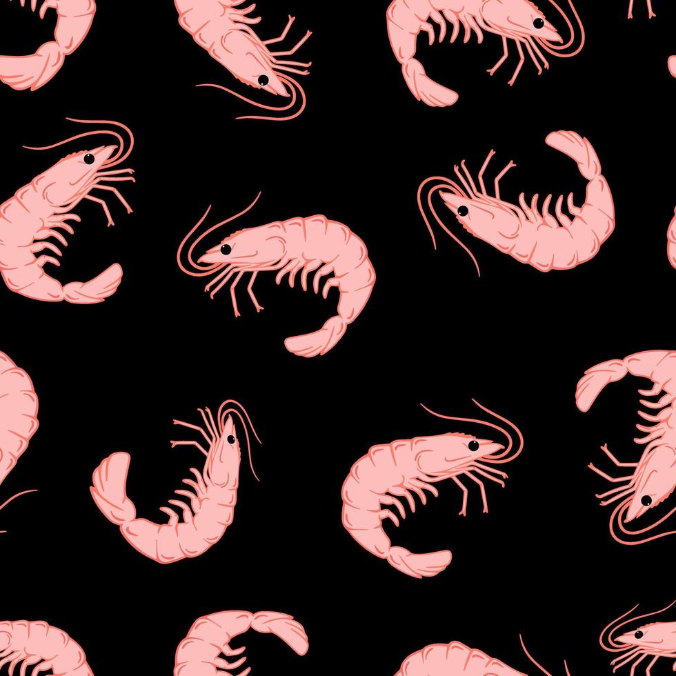 Pink Prawn pattern. Seamless hand drawn vector pattern . Seafood concept. Mediterranean food pattern. Seafood texture design for web banner and print.