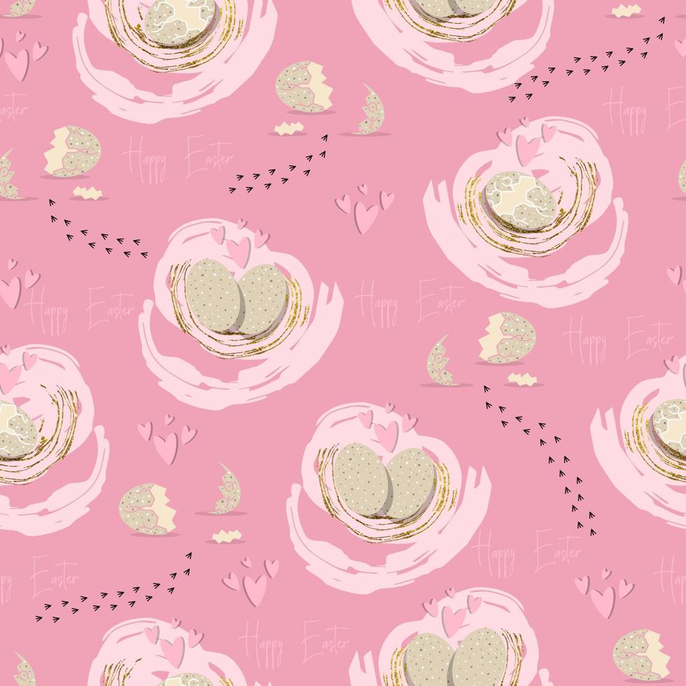 vector happy easter seamless pattern broken egg with traces of hatched chickon pink texture background isolated vector hand drawn happy easter greeting card