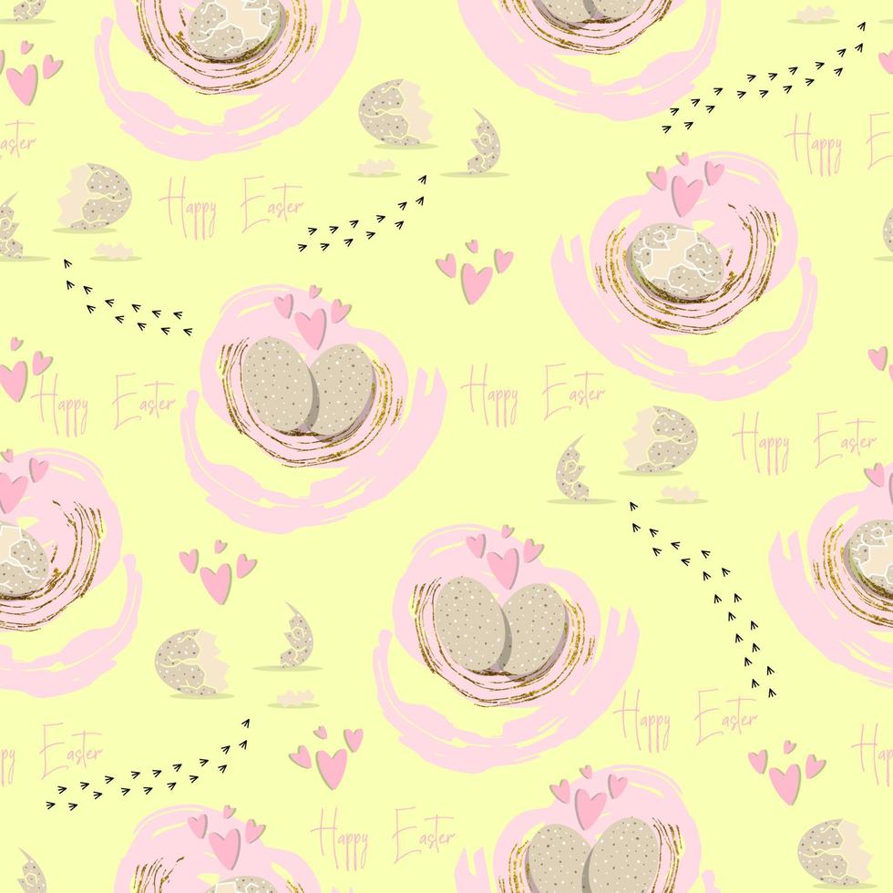vector happy easter seamless pattern broken egg with traces of hatched chickon pink texture background isolated vector hand drawn happy easter greeting card