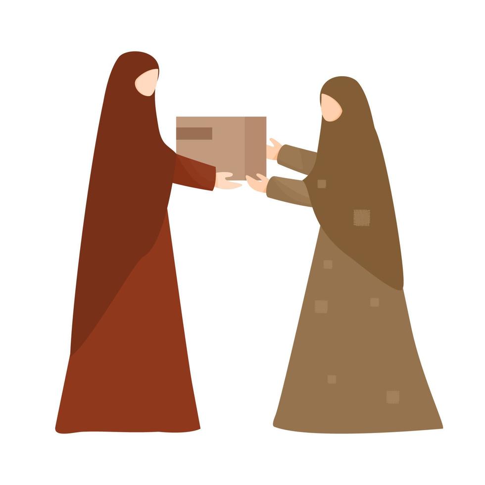 Muslim woman give donation to poor woman vector