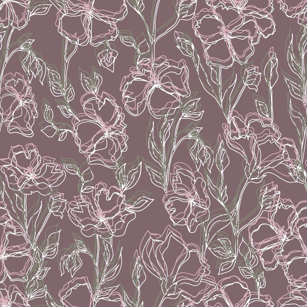 vector seamless pattern flowers with leaves. Botanical illustration for wallpaper, textile, fabric, clothing, paper, postcards