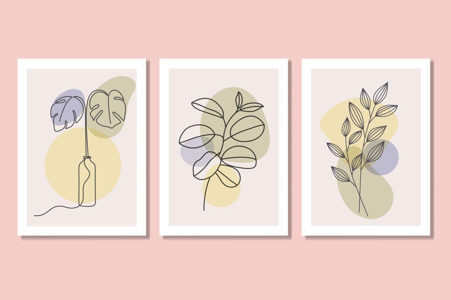 Gallery Wall Art Set Printable Minimalist Leaves And Botanical Wall Art vector