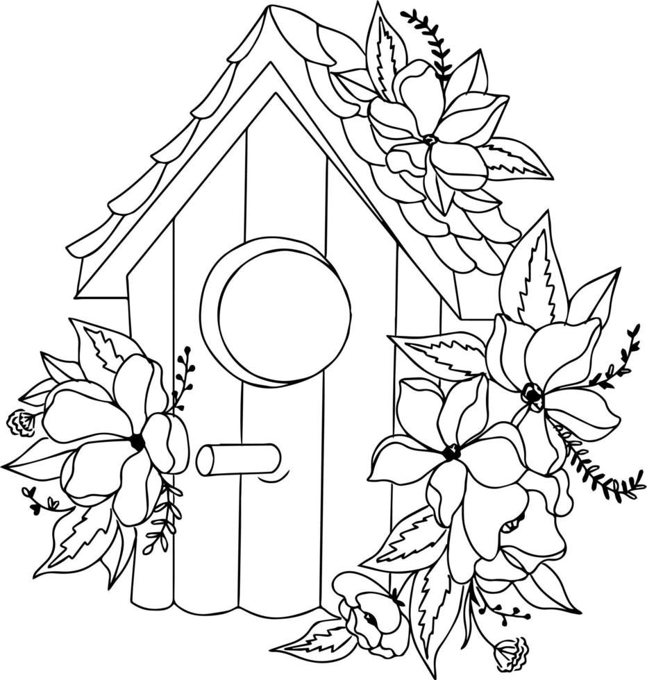 vector isolated birdhouse with flowers and leaves bird tree house