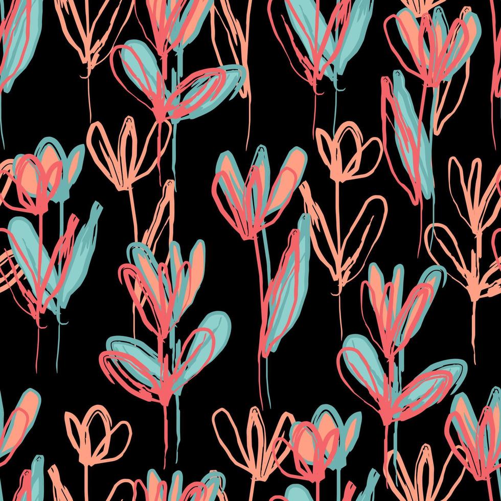 vector seamless pattern flowers with leaves. Botanical illustration for wallpaper, textile, fabric, clothing, paper, postcards