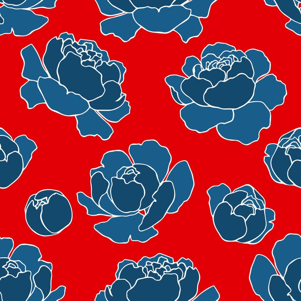 botanical floristic contour flowers peonies open buds .Trendy hand drawn vector isolated minimalistic  floral pattern. Seamless texture for web, textile and stationery.