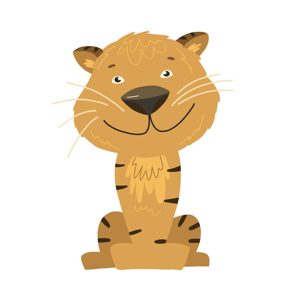 lindo bebé tigre. el pequeño tigre sonríe. dibujar a mano ilustración vectorial vector