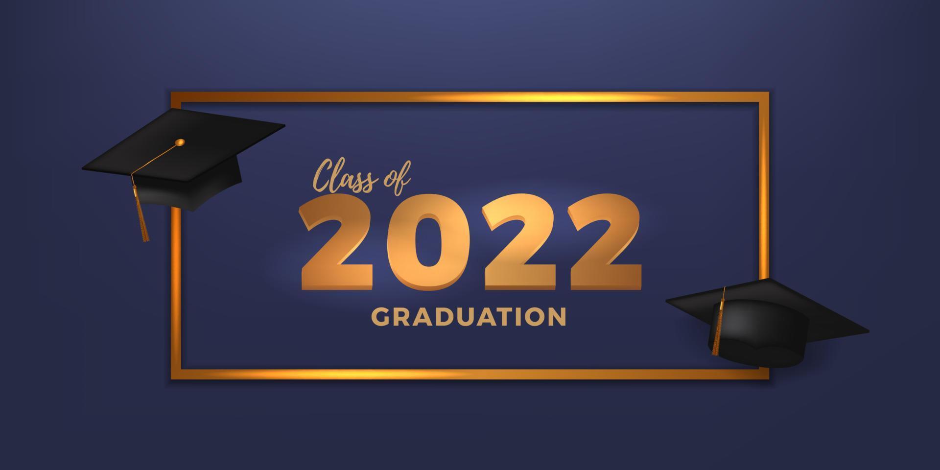 cartel de la fiesta de graduación de la clase de 2022 para felicitar a los graduados de la universidad de collage con fondo azul vector