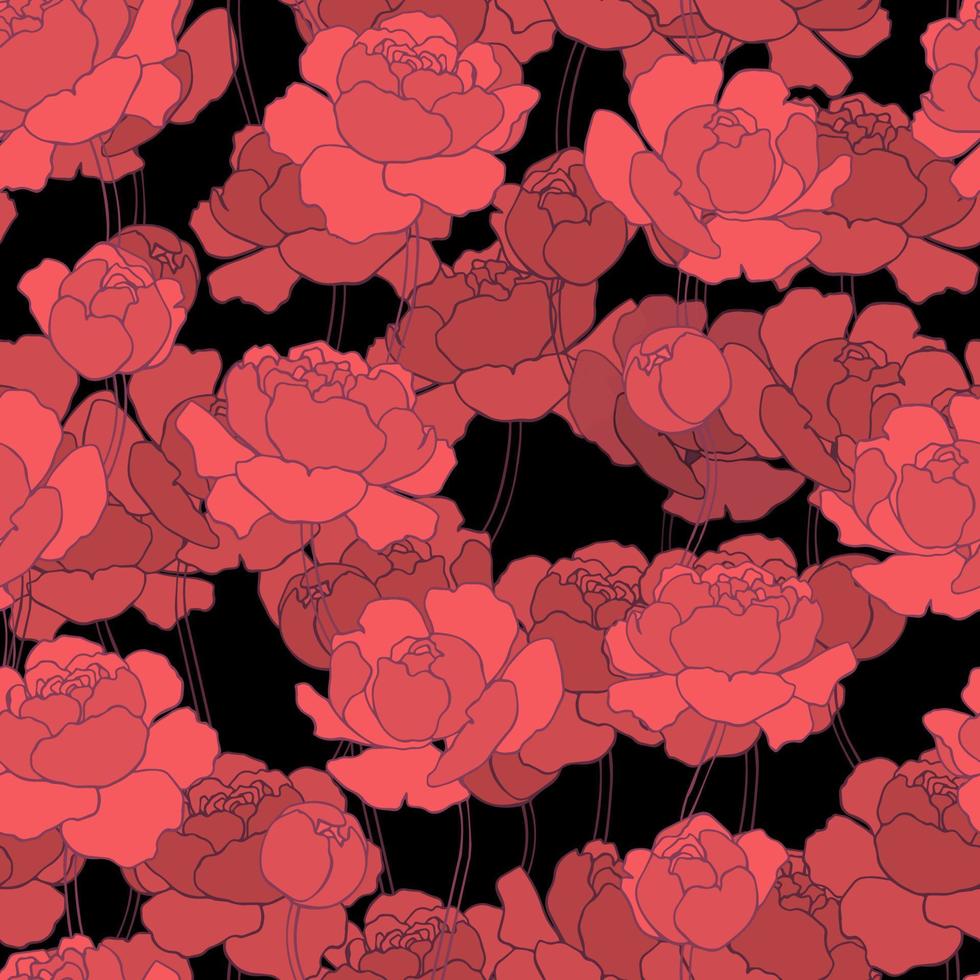 contorno florístico botánico flores peonías capullos abiertos. vector dibujado a mano de moda aislado patrón floral minimalista. textura transparente para web, textil y papelería.