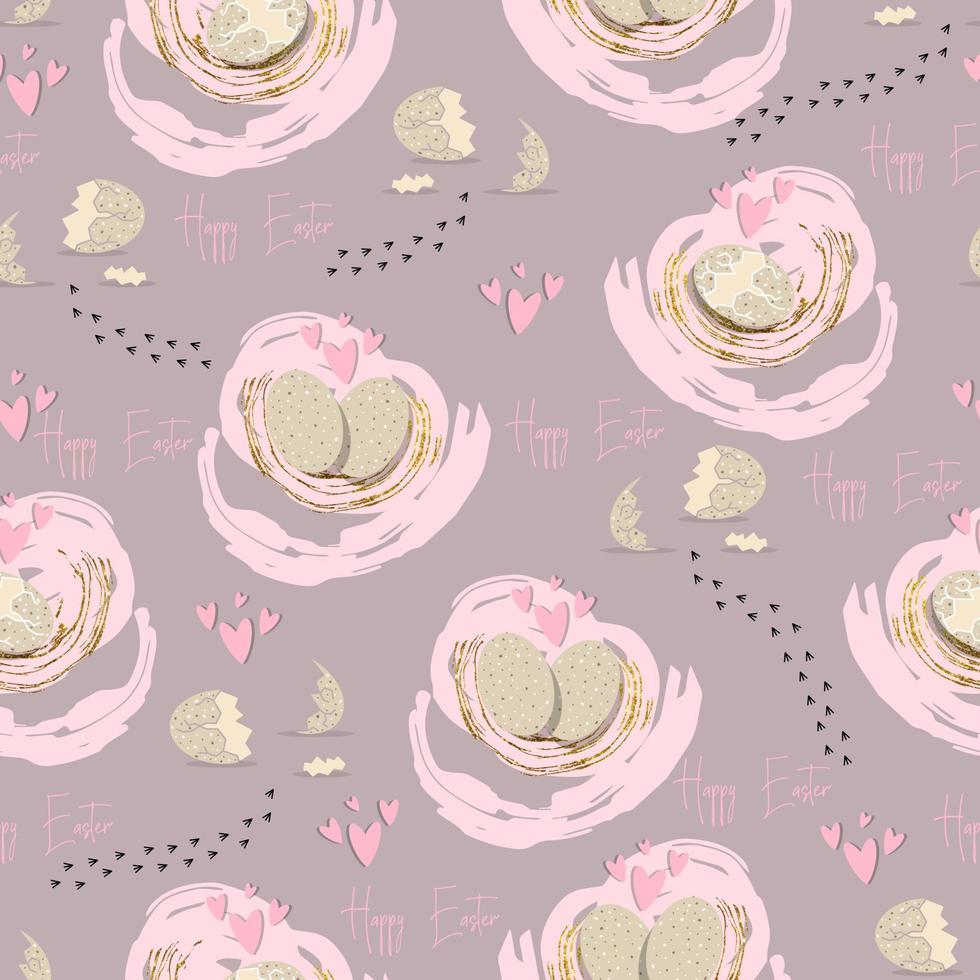 vector happy easter seamless pattern broken egg with traces of hatched chickon pink texture background isolated vector hand drawn happy easter greeting card