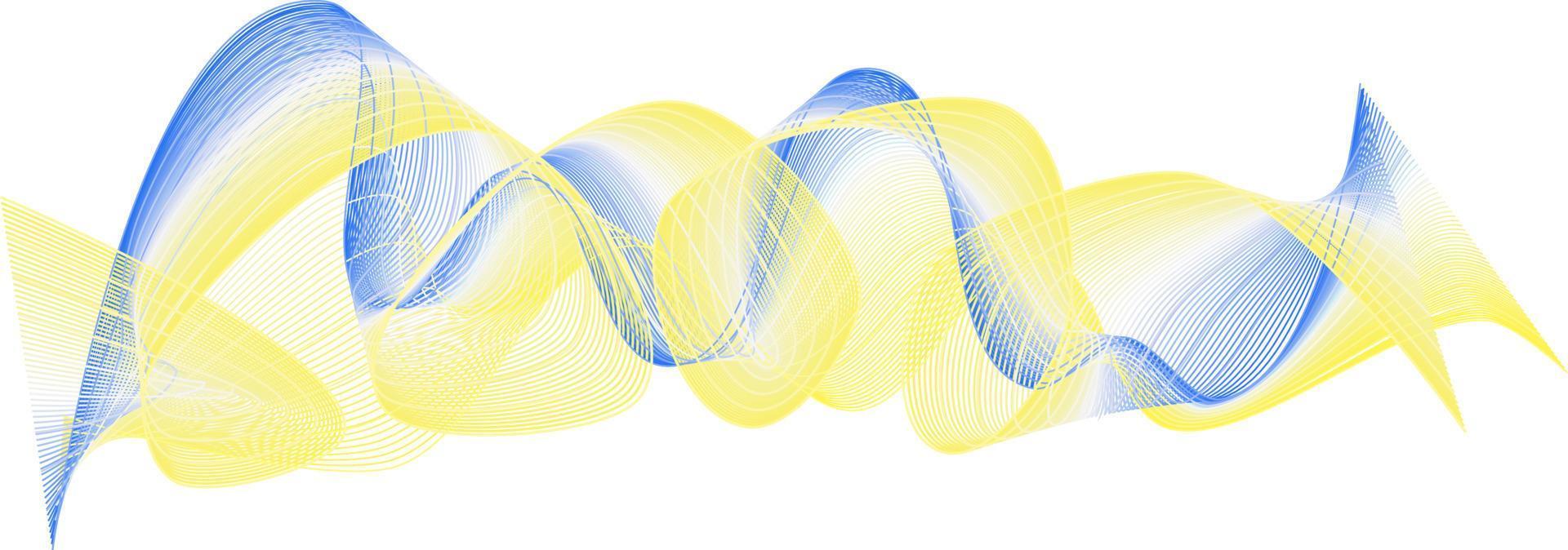 Ribbon with Ukraine flag colors wave element for design. Stylized line art background. Vector illustration. Wave with lines created with blending tool. Curved wavy line, smooth stripe.