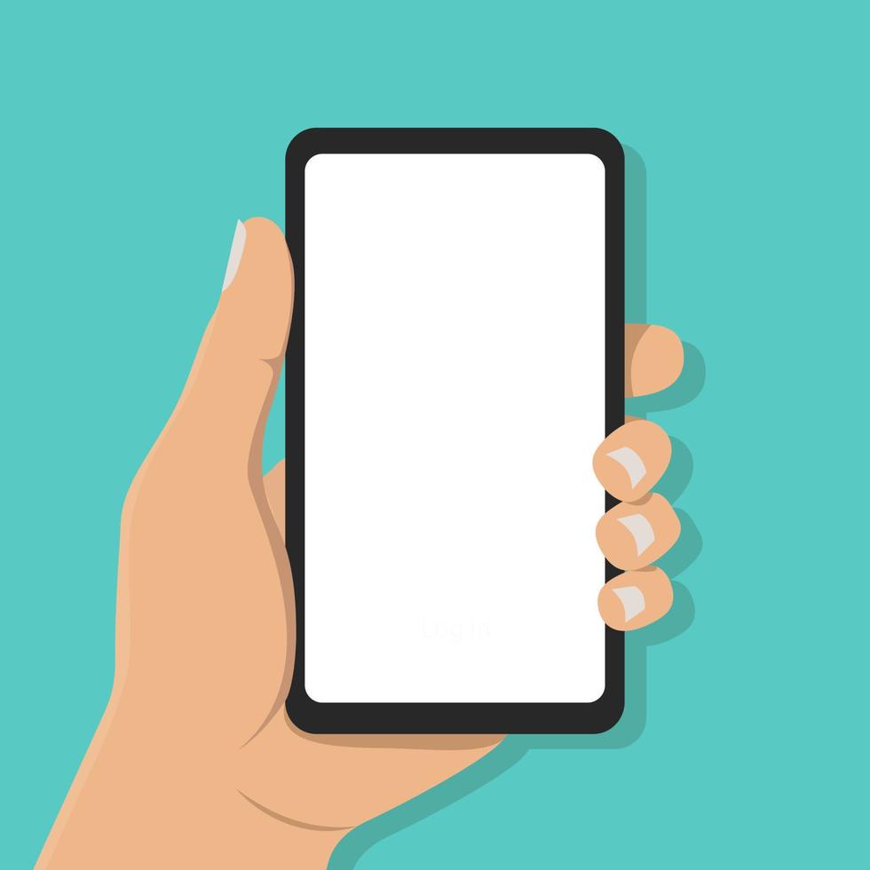 Male hand holds a smartphone with a blank white empty touchscreen isolated vector