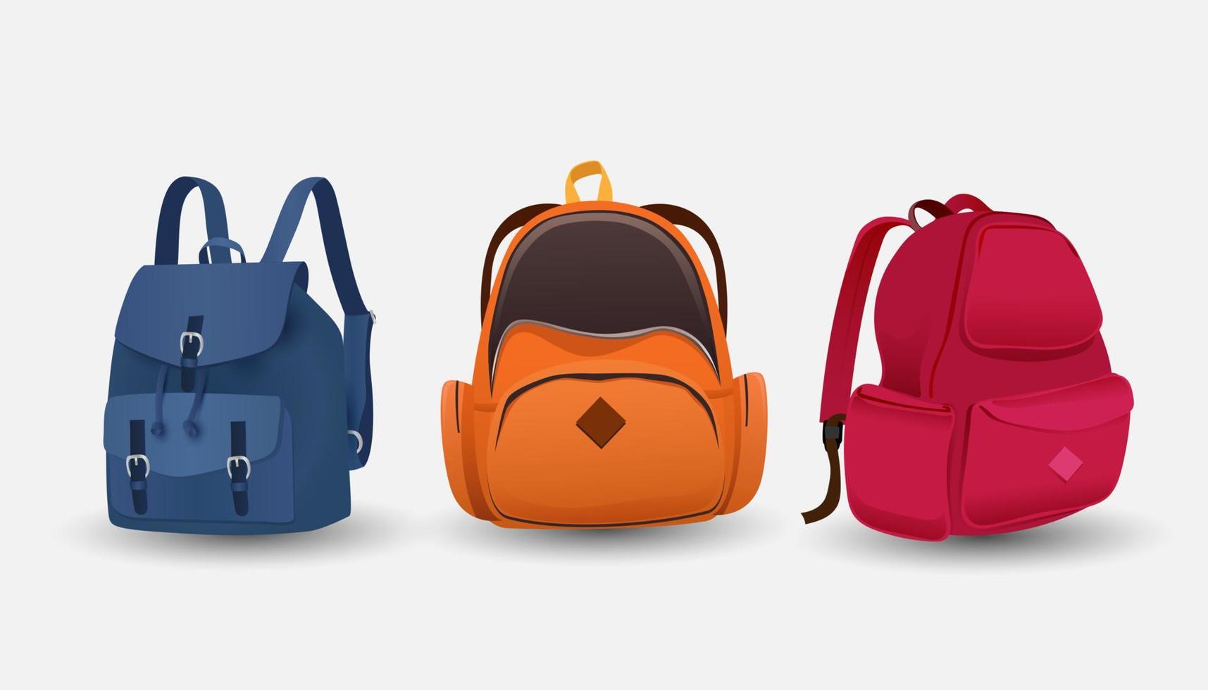 conjunto de bolsas varios modelos y colores. listo ir a la escuela. vector