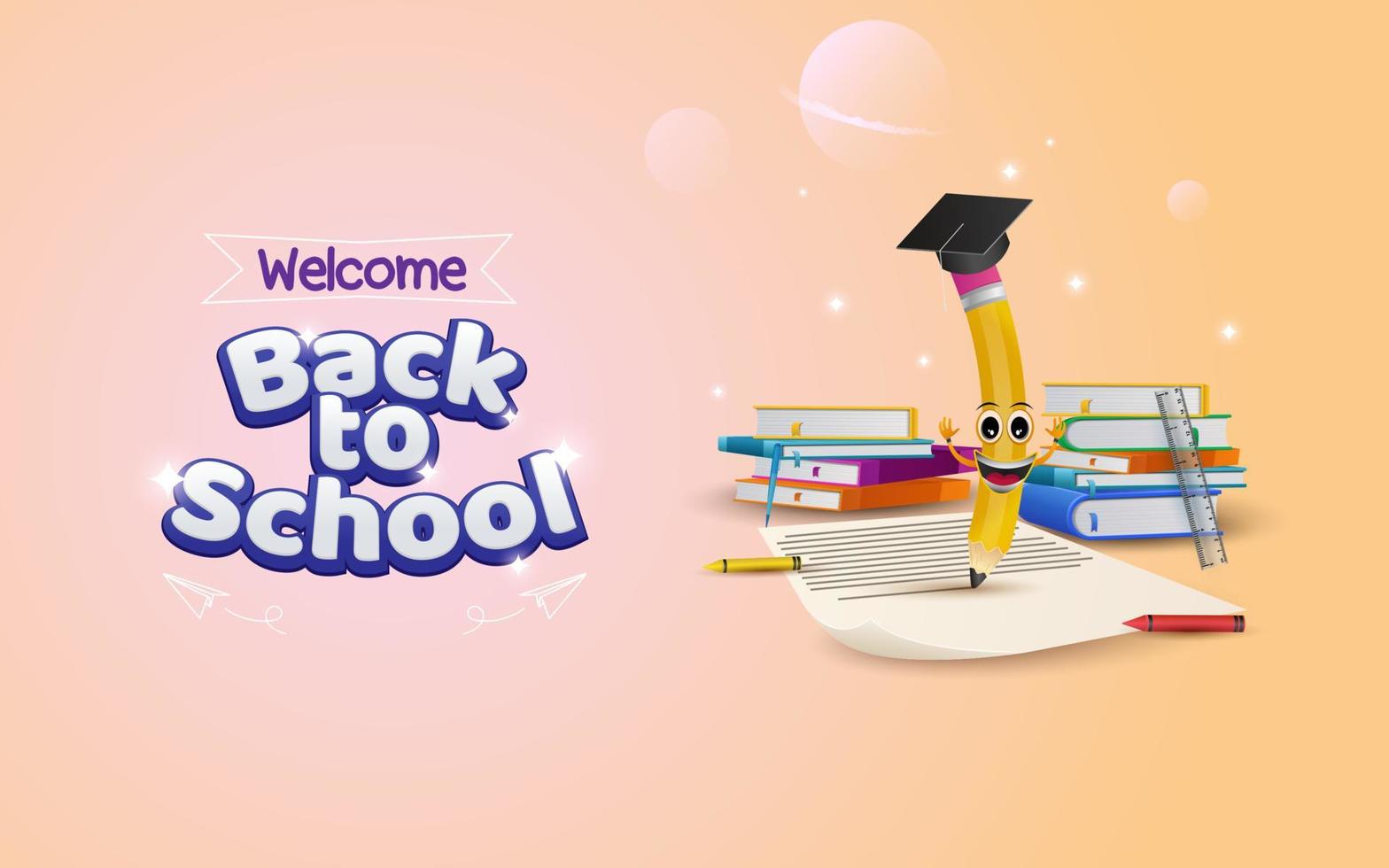 welcome back to school background with pencil writing on paper. ready for study. vector