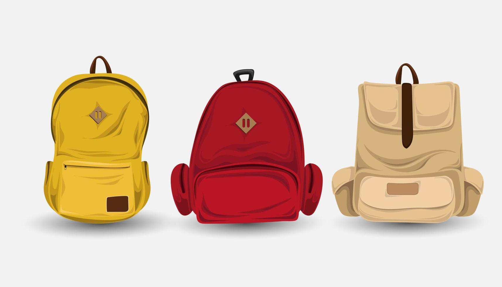 conjunto de bolsas varios modelos y colores. listo ir a la escuela. vector