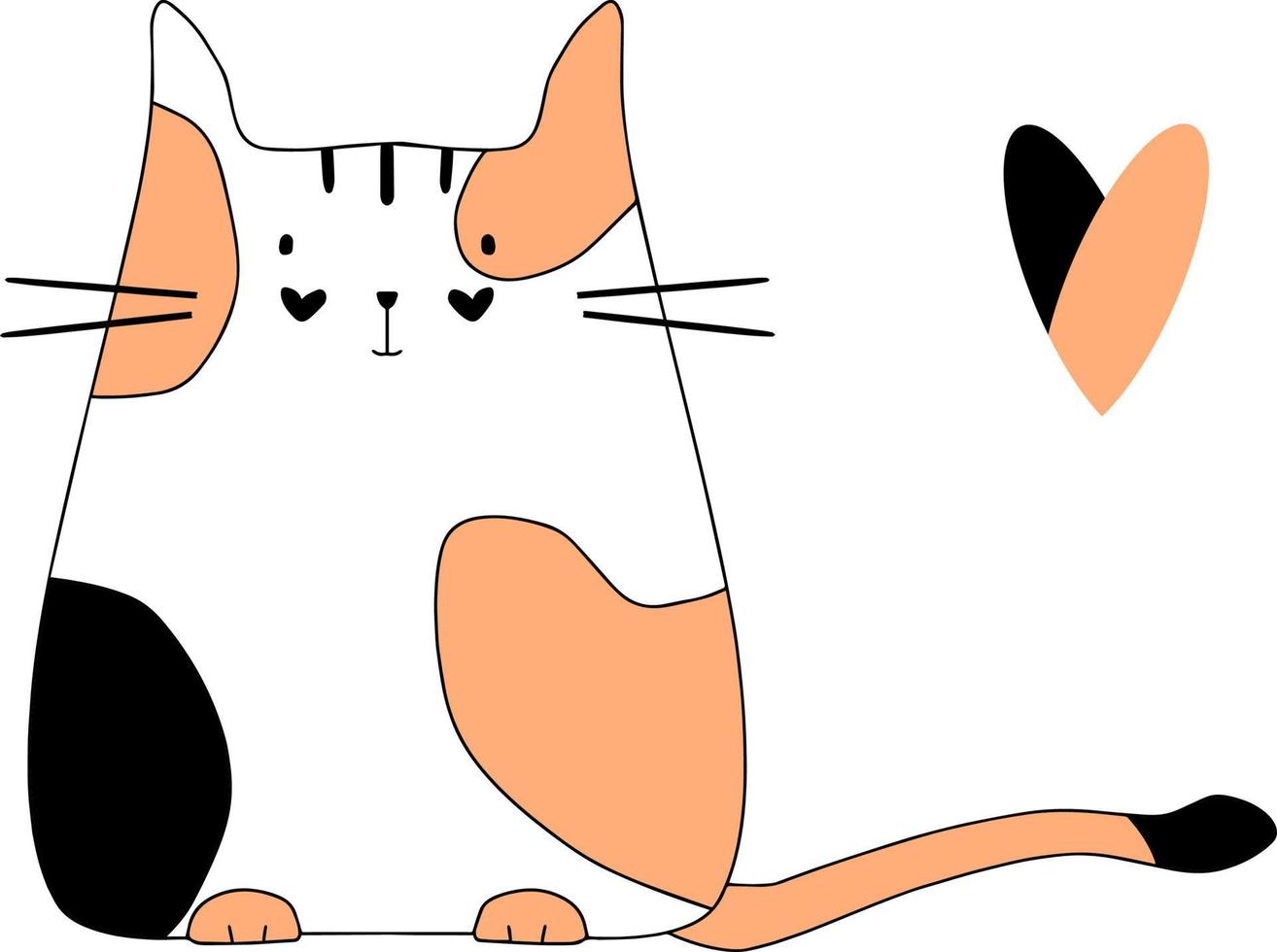 gato blanco con manchas rojas y negras ilustración plana dibujo a mano aislado vector simple boceto