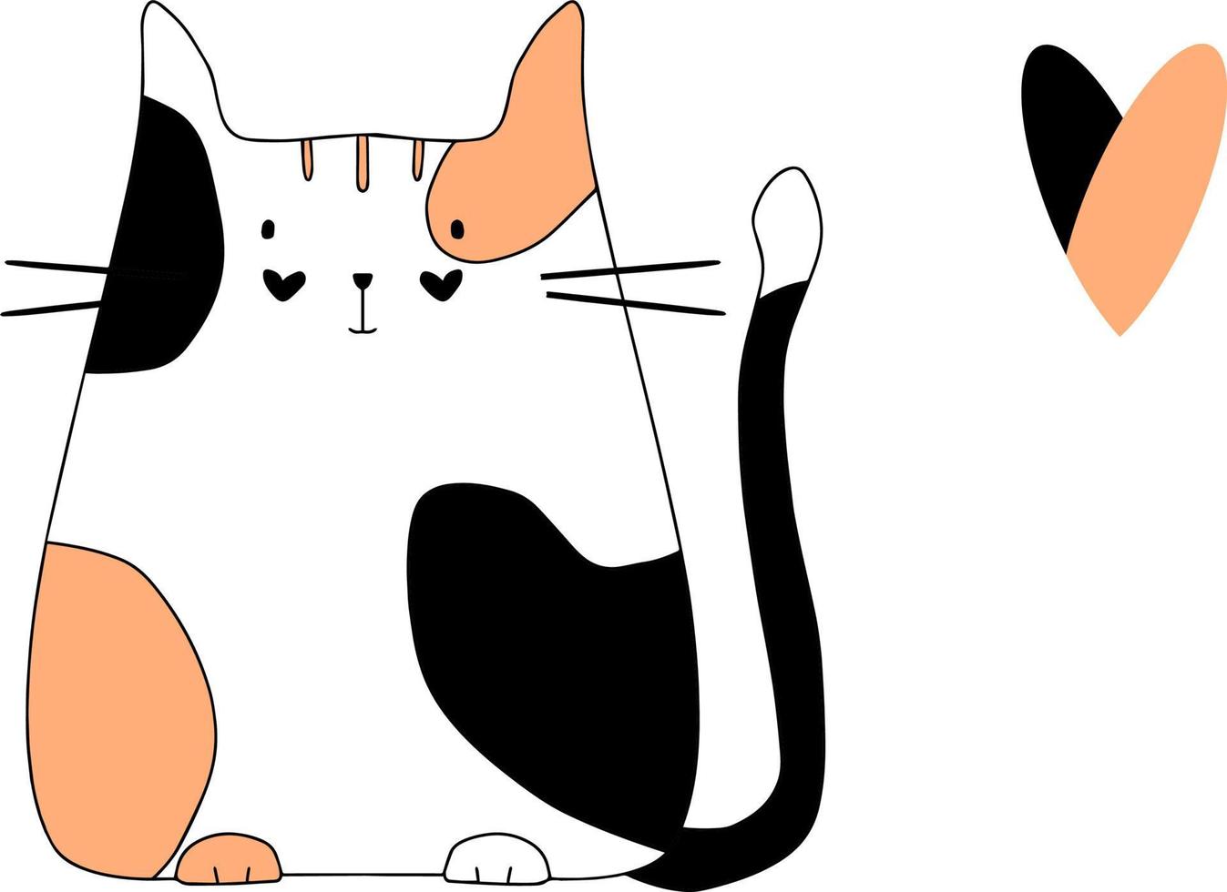 white cat with red and black spots flat illustration hand drawing isolated vector simple sketch