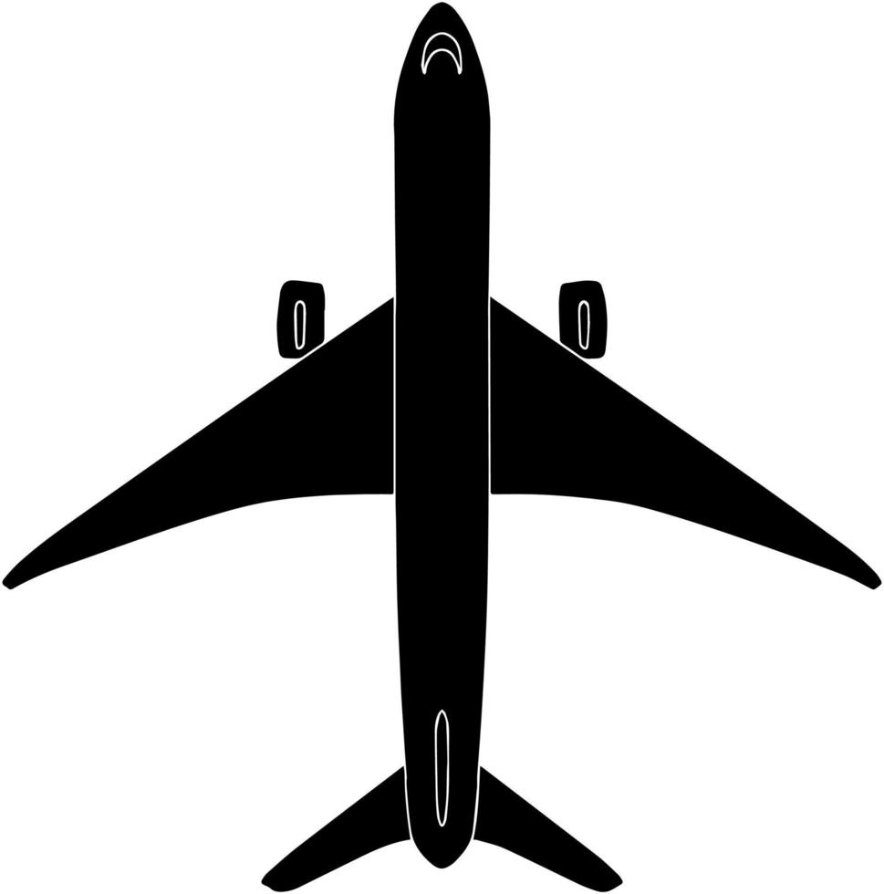 White plane top view vector isolated sketch