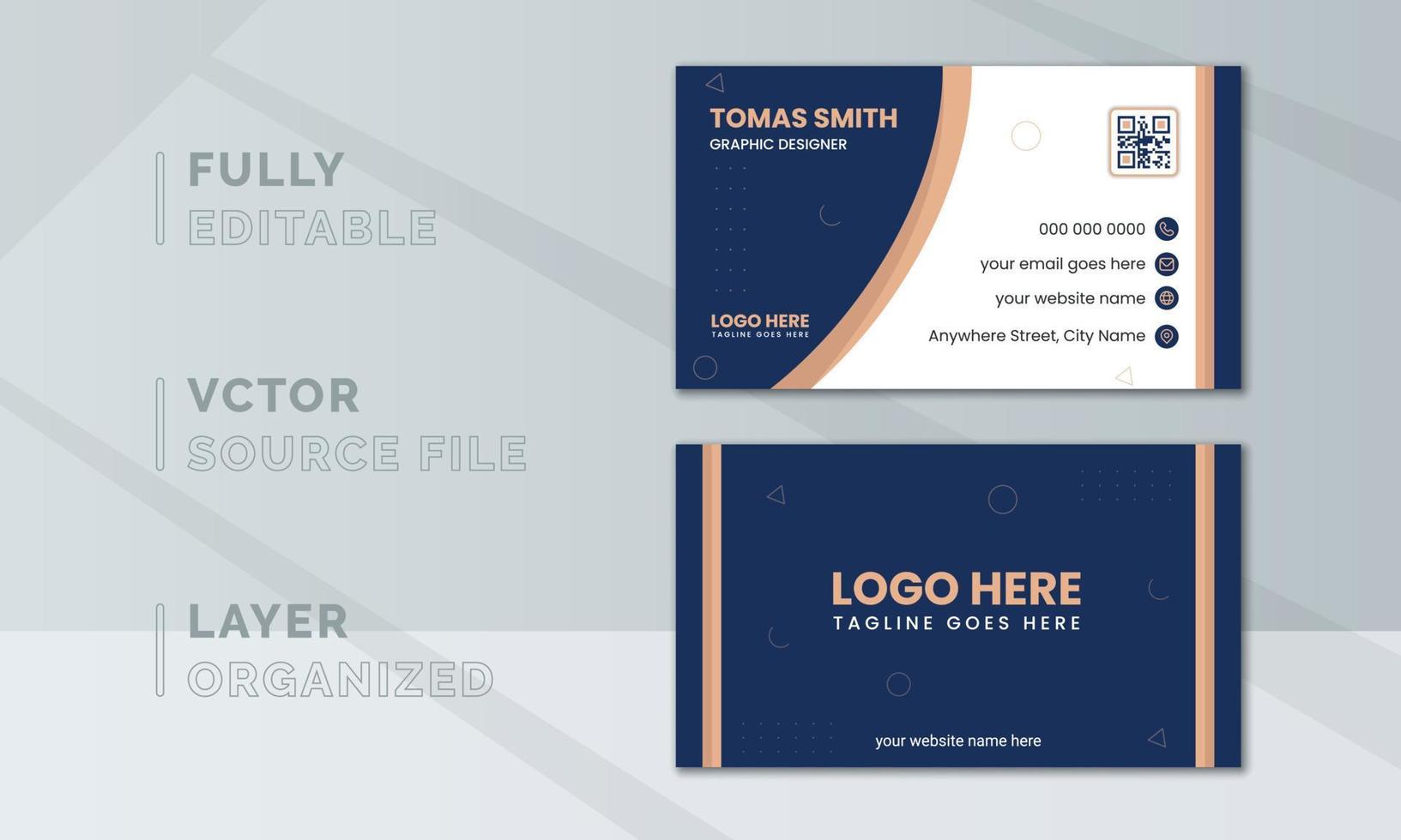 Creative elegant blue and yellow business card design template vector