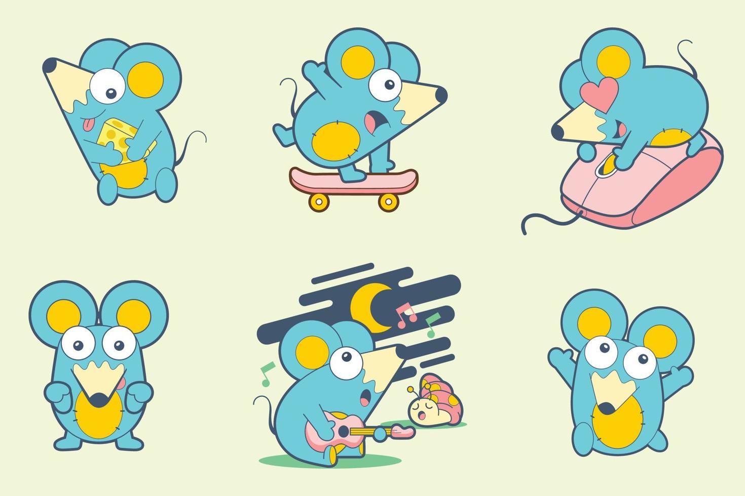 cute mouse character set illustration vector