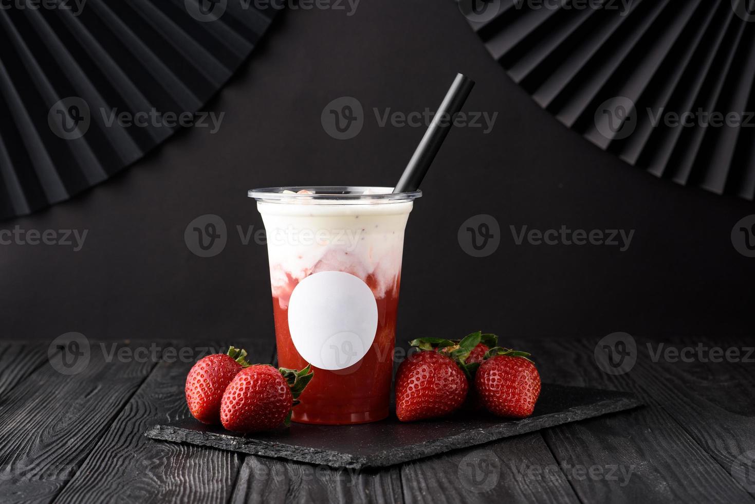 Taiwan milk tea with bubble on wood background photo