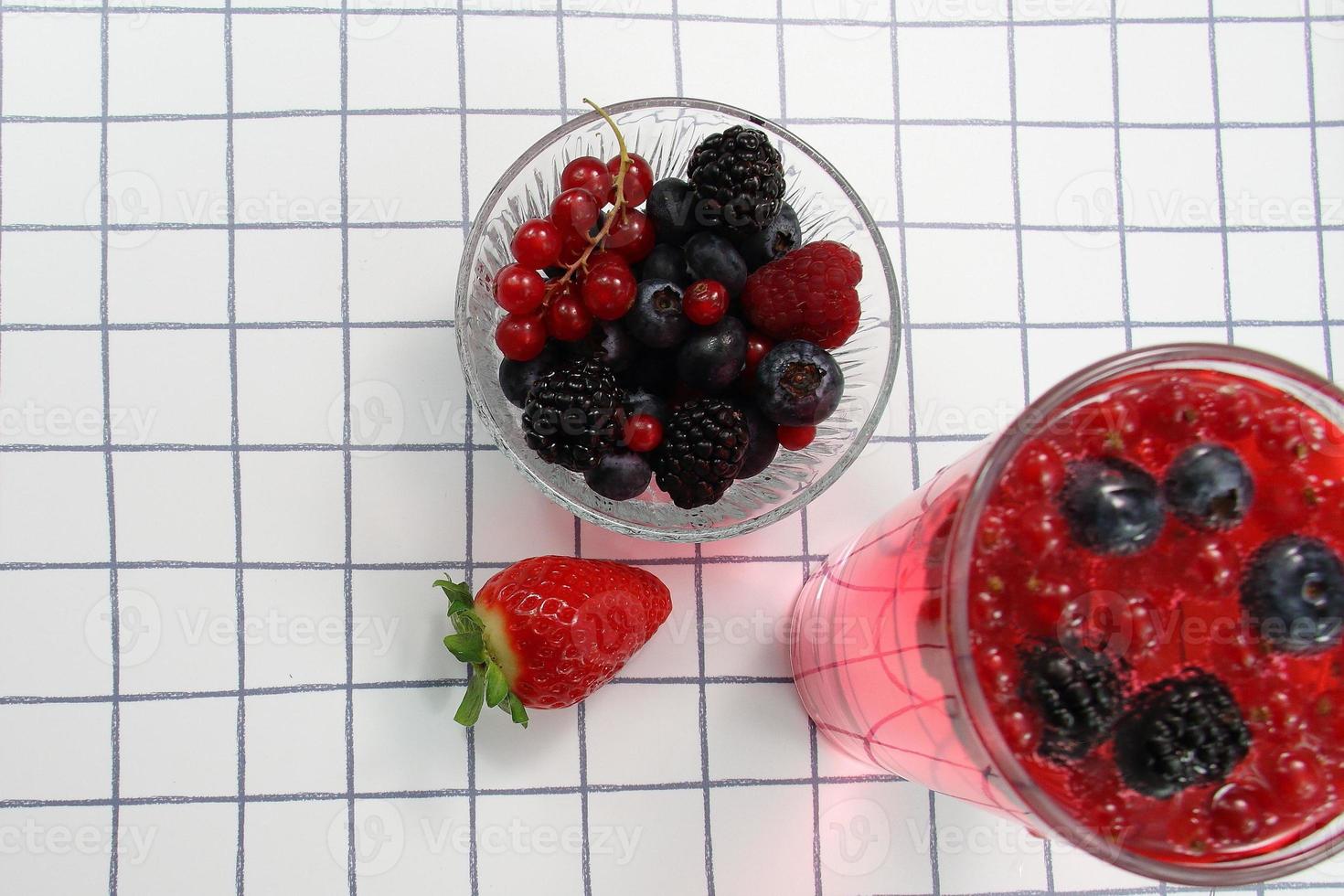 Fresh fruits tea, berries and strawberry drink photo