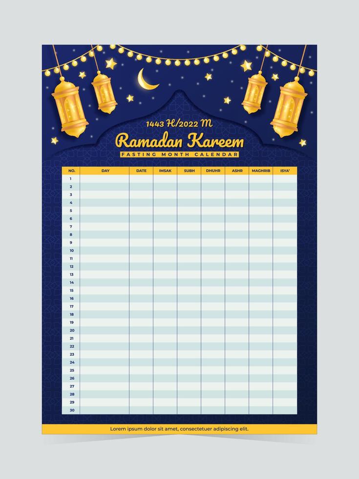 Fasting Month Calendar Template vector